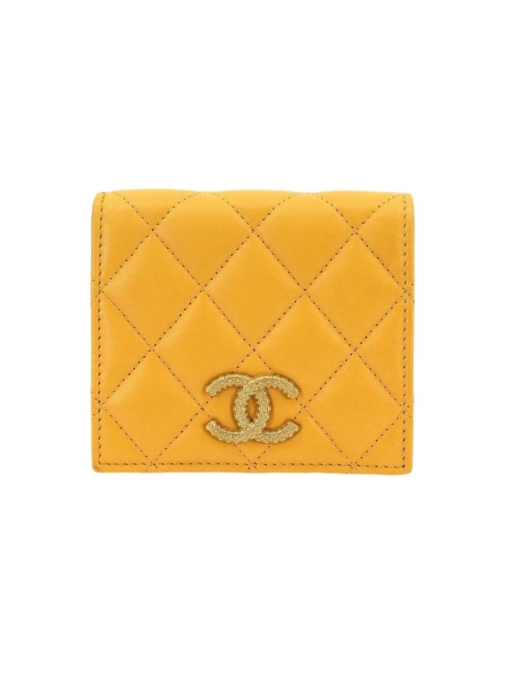 Chanel Quilted Small Wallet Bifold Lambskin Master Yellow